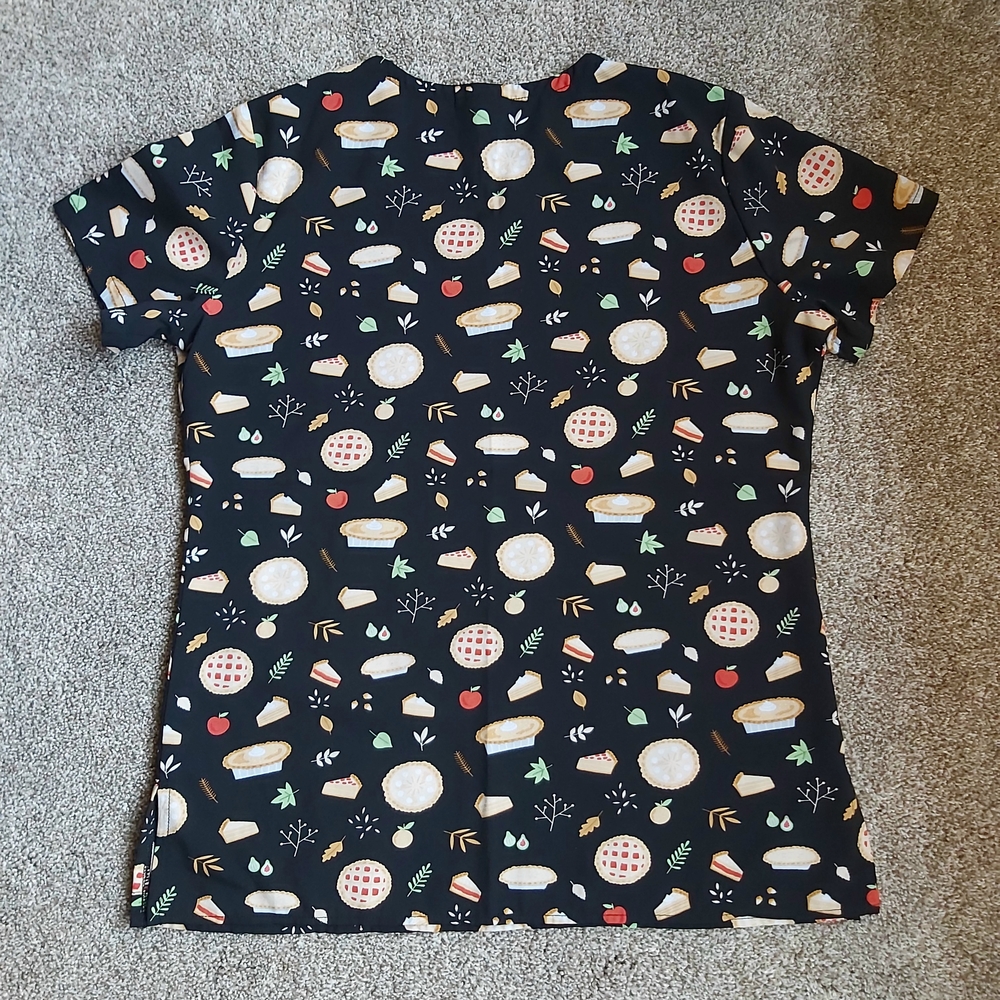 White Cross Scrub Top With Fall Theme Print